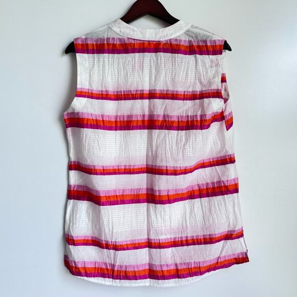 VILAGALLO Women's Tank Blouse Linen Pink Stripe Medium V neckline beach resort - Picture 5 of 6